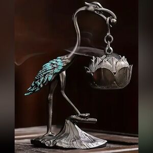 Elegant Crane Incense Holder with Lotus